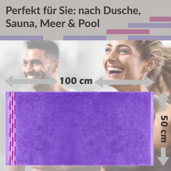 Lashuma Bad Handtücher Set 50x100 cm, Lugano 2er Set Frottiertücher Lila - Lavendel