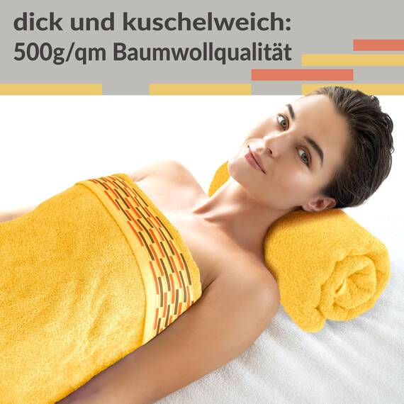 Lashuma 2er Set Duschtücher Gelb - Aprikose, Lugano weiche Wellness Badetücher 70x140 cm