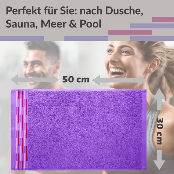 Lashuma Baumwolle Gästehandtuch Set 30x50 cm, Lugano 4er Frottee Handtuchset Lila - Lavendel