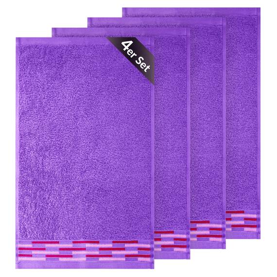 Lashuma Baumwolle Gästehandtuch Set 30x50 cm, Lugano 4er Frottee Handtuchset Lila - Lavendel