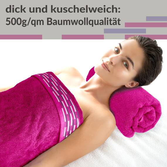 Lashuma 2er Set Duschtuch 70x140, Lugano Badetuch Pink - Purpur 100% Baumwolle