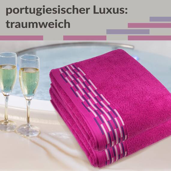 Lashuma 2er Set Duschtuch 70x140, Lugano Badetuch Pink - Purpur 100% Baumwolle