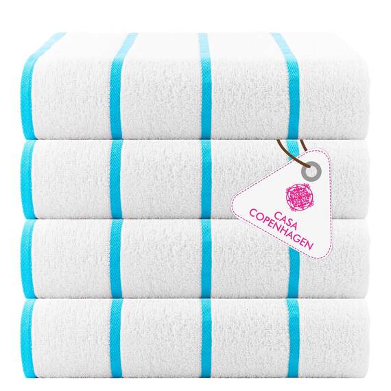 Casa Copenhagen Cabana Handtücher 4-Stück Geschenkset aus – Blaugrün gestreift, 76x152 cm extragroße Pooltüchern 100% Baumwolle (perfekte Sommer Geschenkset für Damen & Herren)