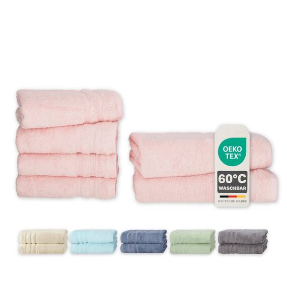 Müskaan® 6er Bambus Handtuch Set Rosé, 50% Baumwolle & 50% Bambus, 450g/m² – 2X Duschtuch 70x140cm & 4X Handtuch 50x100cm – Öko-Tex, Handtücher Set Baumwolle, Handtuchset Blau, 60°C waschbar