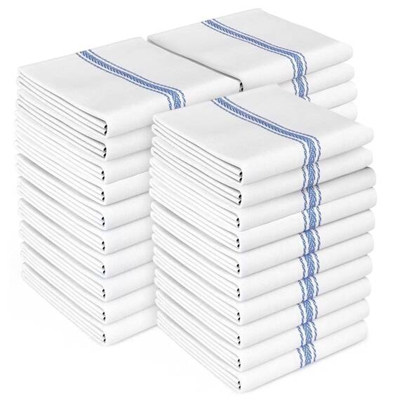 Zeppoli Classic Küchentücher - 30 Pack - 14" x 25" - 100% natürliche Baumwolle Küche Geschirrtücher - wiederverwendbare Reinigungstücher - blaue Geschirrtücher - super saugfähig - Handtücher