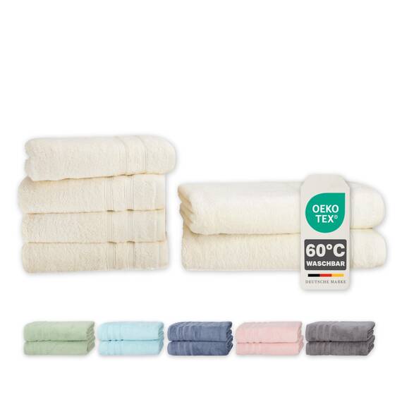 Müskaan® 6er Bambus Handtuch Set Natur, 50% Baumwolle & 50% Bambus, 450g/m² – 2X Duschtuch 70x140cm & 4X Handtuch 50x100cm – Öko-Tex, Handtücher Set Baumwolle, Handtuchset Weiß, 60°C waschbar