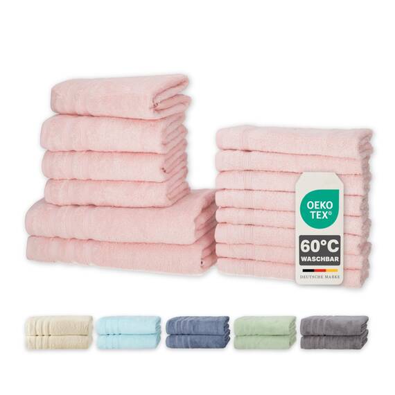 Müskaan® 14er Bambus Handtuch Set Rosé, 50% Baumwolle & 50% Bambus, 450g/m² – 2X Duschtuch 70x140cm, 4X Handtuch 50x100cm & 8X Gästetuch 50x30cm – Öko-Tex, Handtuchset Blau, 60°C waschbar