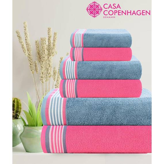 Casa Copenhagen He & She 6-teiliges Handtuchset, Staubblau - Rosa 550 g/m²2 Badetücher, 2 Handtücher, 2 Waschlappen, Entworfen in Dänemark Aus ägyptischer Baumwolle für Bad, Küche & Dusche