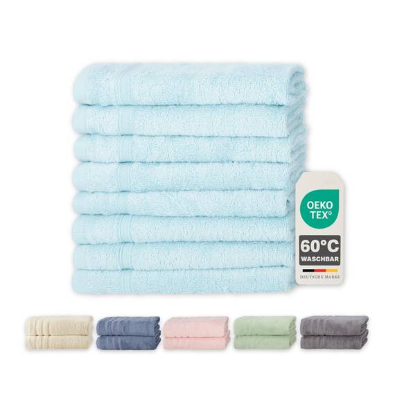 Müskaan® 8er Bambus Handtuch Set Aqua, 50% Baumwolle & 50% Bambus, 50x30cm, 450g/m² – Öko-Tex, Frottee Gästehandtuch Set Baumwolle, Gästetuchset Blau für Bad, 60°C waschbar, Frotteetücher