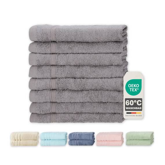 Müskaan® 8er Bambus Handtuch Set Kiesel, 50% Baumwolle & 50% Bambus, 50x30cm, 450g/m² – Öko-Tex, Frottee Gästehandtuch Set Baumwolle, Gästetuchset Grau für Bad, 60°C waschbar, Frotteetücher