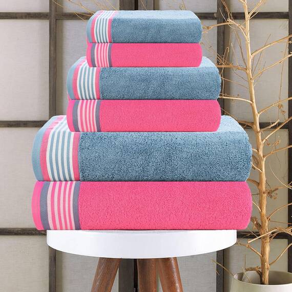 Casa Copenhagen He & She 6-teiliges Handtuchset, Staubblau - Rosa 550 g/m²2 Badetücher, 2 Handtücher, 2 Waschlappen, Entworfen in Dänemark Aus ägyptischer Baumwolle für Bad, Küche & Dusche