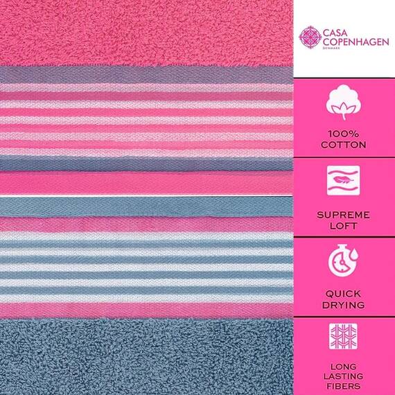 Casa Copenhagen He & She 6-teiliges Handtuchset, Staubblau - Rosa 550 g/m²2 Badetücher, 2 Handtücher, 2 Waschlappen, Entworfen in Dänemark Aus ägyptischer Baumwolle für Bad, Küche & Dusche