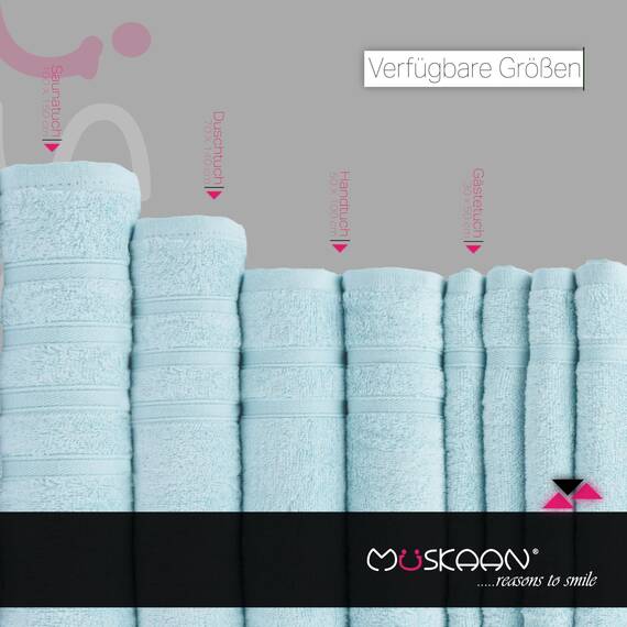 Müskaan® 7er Bambus Handtuch Set Aqua, 50% Baumwolle & 50% Bambus, 450g/m² – 1x Duschtuch 70x140cm, 2X Handtuch 50x100cm & 4X Gästetuch 50x30cm – Öko-Tex, Baumwoll Handtuchset Blau, 60°C waschbar