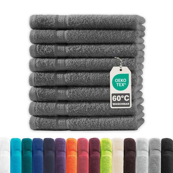 Müskaan® 8er Handtuch Set Anthrazit, 100% Baumwolle, 50x30cm, 500g/m² – Öko-Tex, Frottee Handtücher Set Baumwolle, Gästetücher 30x50cm, Handtuchset Grau für Bad, 60°C waschbar, Frotteetücher