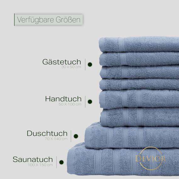 Müskaan® 14er Bambus Handtuch Set Rauchblau, 50% Baumwolle & 50% Bambus, 450g/m² – 2X Duschtuch 70x140cm, 4X Handtuch 50x100cm & 8X Gästetuch 50x30cm – Öko-Tex, Handtuchset Blau, 60°C waschbar