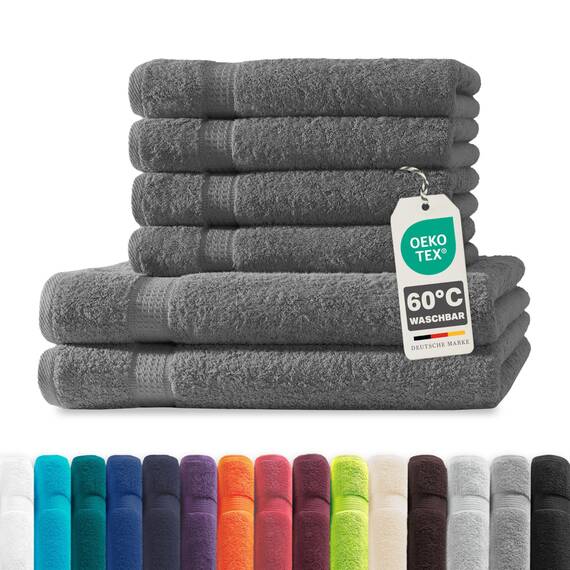 Müskaan® 6er Handtuch Set Anthrazit, 100% Baumwolle, 500g/m² – 2X Duschtuch 70x140cm & 4X Handtuch 50x100cm – Öko-Tex, Frottee Handtücher Set Baumwolle, Handtuchset Grau, 60°C waschbar, Frotteetücher