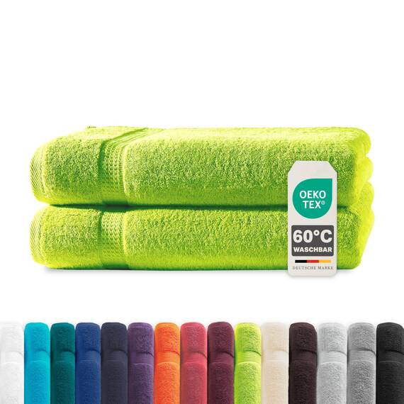 Müskaan® 2er Handtuch Set Apfelgrün, 100% Baumwolle, 70x140cm, 500g/m² – Öko-Tex, Frottee Handtücher Set Baumwolle, Duschtücher 70x140cm, Handtuchset Grün für Bad, 60°C waschbar, Frotteetücher