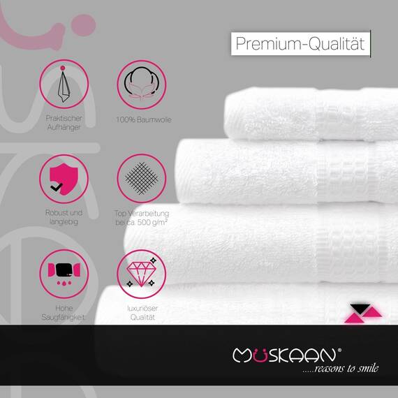 Müskaan® 4er Handtuch Set Silber, 100% Baumwolle, 50x100cm, 500g/m² – Öko-Tex, Frottee Handtücher Set Baumwolle, Handtucherset 50x100cm, Handtuchset Silber für Bad, 60°C waschbar, Frotteetücher