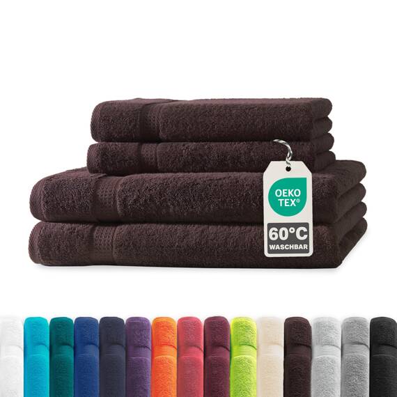 Müskaan® 4er Handtuch Set Braun, 100% Baumwolle, 500g/m² – 2X Duschtuch 70x140cm & 2X Handtuch 50x100cm – Öko-Tex, Frottee Handtücher Set Baumwolle, Handtuchset Braun, 60°C waschbar, Frotteetücher