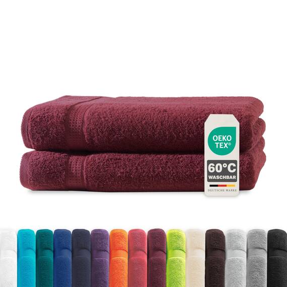 Müskaan® 2er Handtuch Set Bordeaux, 100% Baumwolle, 70x140cm, 500g/m² – Öko-Tex, Frottee Handtücher Set Baumwolle, Duschtücher 70x140cm, Handtuchset Rot für Bad, 60°C waschbar, Frotteetücher