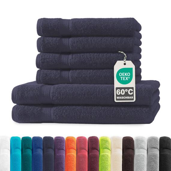 Müskaan® 6er Handtuch Set Marineblau, 100% Baumwolle, 500g/m² – 2x Duschtuch 70x140cm & 4x Handtuch 50x100cm – Öko-Tex, Frottee Handtücher Set Baumwolle, Handtuchset Blau, 60°C waschbar, Frotteetücher