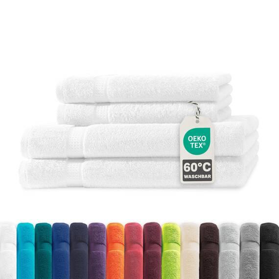 Müskaan® 4er Handtuch Set Weiß, 100% Baumwolle, 500g/m² – 2X Duschtuch 70x140cm & 2X Handtuch 50x100cm – Öko-Tex, Frottee Handtücher Set Baumwolle, Handtuchset Weiß, 60°C waschbar, Frotteetücher