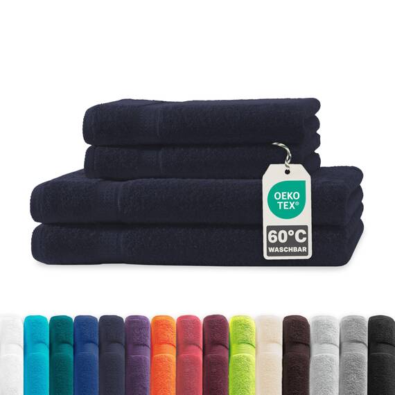 Müskaan® 4er Handtuch Set Marineblau, 100% Baumwolle, 500g/m² – 2x Duschtuch 70x140cm & 2x Handtuch 50x100cm – Öko-Tex, Frottee Handtücher Set Baumwolle, Handtuchset Blau, 60°C waschbar, Frotteetücher