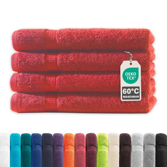 Müskaan® 4er Handtuch Set Rot, 100% Baumwolle, 50x100cm, 500g/m² – Öko-Tex, Frottee Handtücher Set Baumwolle, Handtucherset 50x100cm, Handtuchset Rot für Bad, 60°C waschbar, Frotteetücher