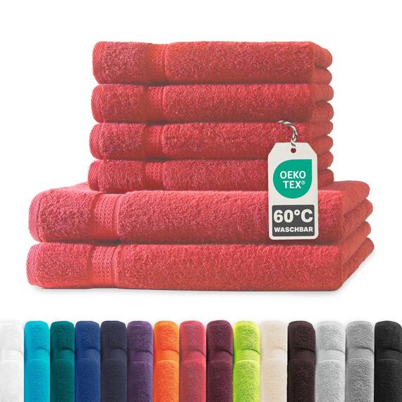 Müskaan® 6er Handtuch Set Rot, 100% Baumwolle, 500g/m² – 2X Duschtuch 70x140cm & 4X Handtuch 50x100cm – Öko-Tex, Frottee Handtücher Set Baumwolle, Handtuchset Rot, 60°C waschbar, Frotteetücher