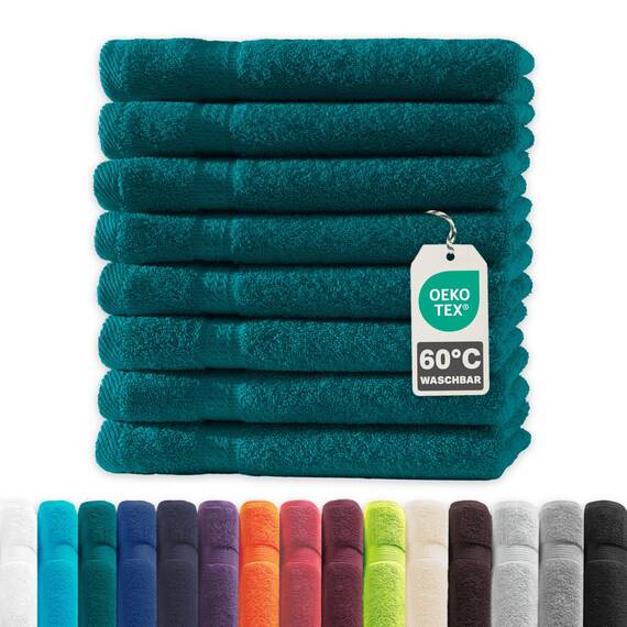 Müskaan® 8er Handtuch Set Petrol, 100% Baumwolle, 50x30cm, 500g/m² – Öko-Tex, Frottee Handtücher Set Baumwolle, Gästetücher 30x50cm, Handtuchset Blau für Bad, 60°C waschbar, Frotteetücher