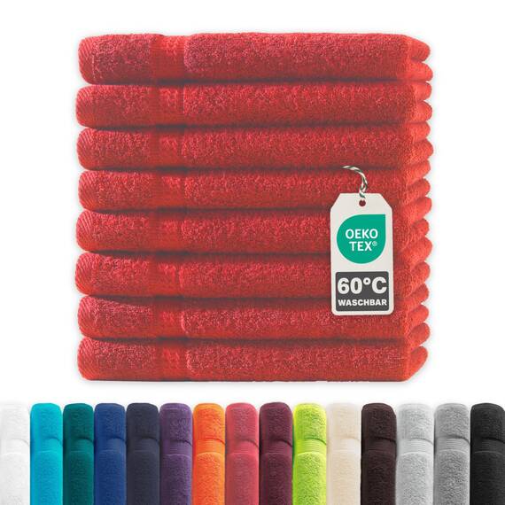 Müskaan® 8er Handtuch Set Rot, 100% Baumwolle, 50x30cm, 500g/m² – Öko-Tex, Frottee Handtücher Set Baumwolle, Gästetücher 30x50cm, Handtuchset Rot für Bad, 60°C waschbar, Frotteetücher