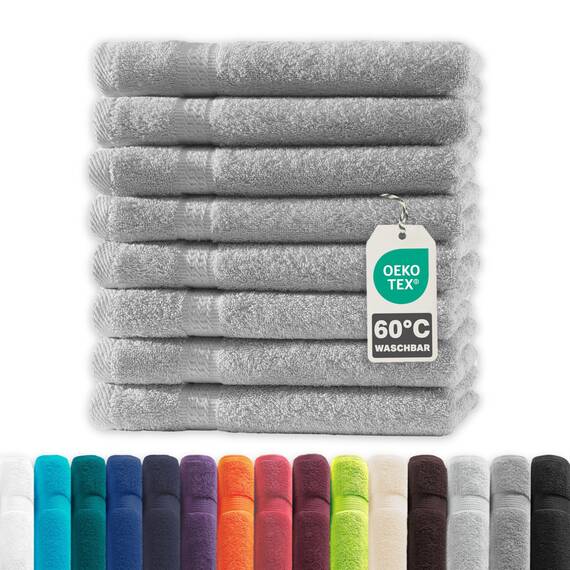 Müskaan® 8er Handtuch Set Silber, 100% Baumwolle, 50x30cm, 500g/m² – Öko-Tex, Frottee Handtücher Set Baumwolle, Gästetücher 30x50cm, Handtuchset Silber für Bad, 60°C waschbar, Frotteetücher