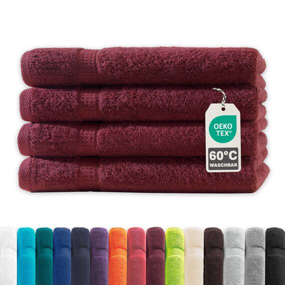 Müskaan® 4er Handtuch Set Bordeaux, 100% Baumwolle, 50x100cm, 500g/m² – Öko-Tex, Frottee Handtücher Set Baumwolle, Handtucherset 50x100cm, Handtuchset Rot für Bad, 60°C waschbar, Frotteetücher