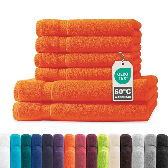 Müskaan® 6er Handtuch Set Terra-Orange, 100% Baumwolle, 500g/m² – 2X Duschtuch 70x140cm & 4X Handtuch 50x100cm – Öko-Tex, Frottee Handtücher Set Baumwolle, Handtuchset Orange, 60°C waschbar