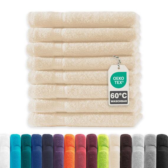 Müskaan® 8er Handtuch Set Beige, 100% Baumwolle, 50x30cm, 500g/m² – Öko-Tex, Frottee Handtücher Set Baumwolle, Gästetücher 30x50cm, Handtuchset Beige für Bad, 60°C waschbar, Frotteetücher