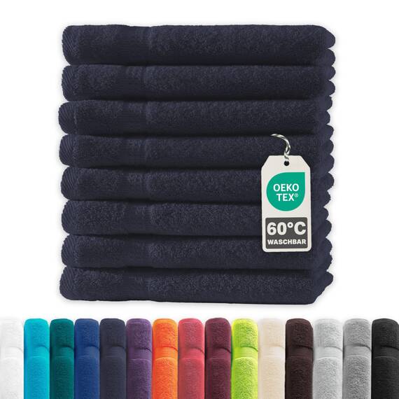 Müskaan® 8er Handtuch Set Marineblau, 100% Baumwolle, 50x30cm, 500g/m² – Öko-Tex, Frottee Handtücher Set Baumwolle, Gästetücher 30x50cm, Handtuchset Blau für Bad, 60°C waschbar, Frotteetücher