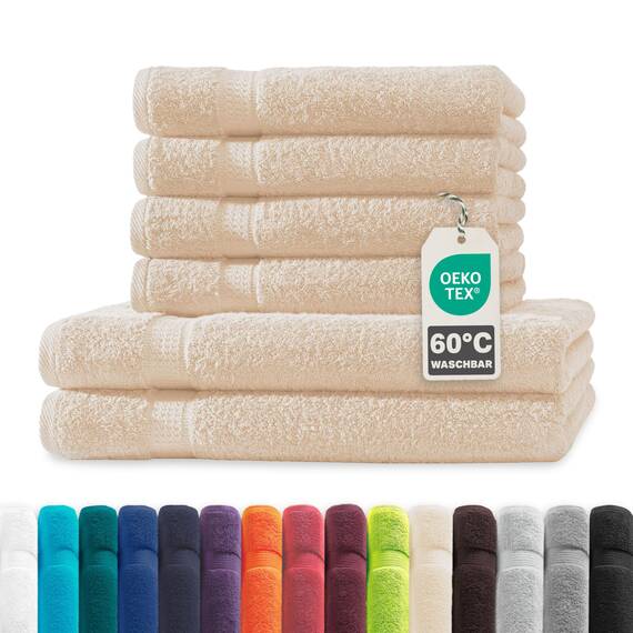 Müskaan® 6er Handtuch Set Beige, 100% Baumwolle, 500g/m² – 2X Duschtuch 70x140cm & 4X Handtuch 50x100cm – Öko-Tex, Frottee Handtücher Set Baumwolle, Handtuchset Beige, 60°C waschbar, Frotteetücher