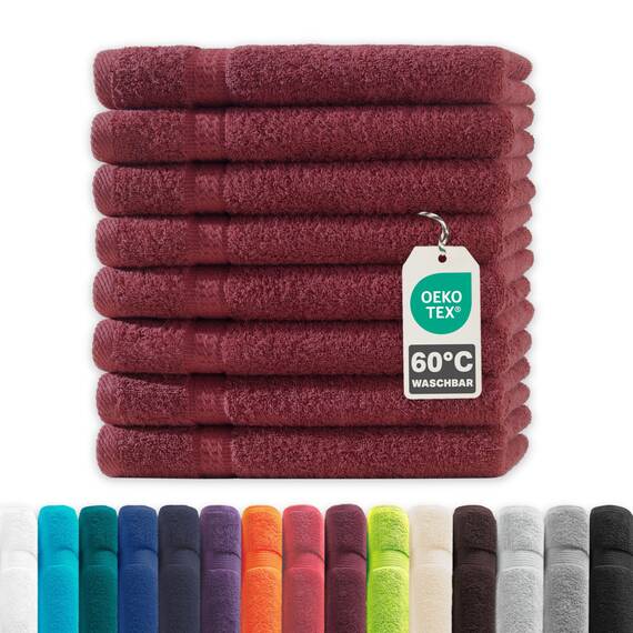 Müskaan® 8er Handtuch Set Bordeaux, 100% Baumwolle, 50x30cm, 500g/m² – Öko-Tex, Frottee Handtücher Set Baumwolle, Gästetücher 30x50cm, Handtuchset Rot für Bad, 60°C waschbar, Frotteetücher