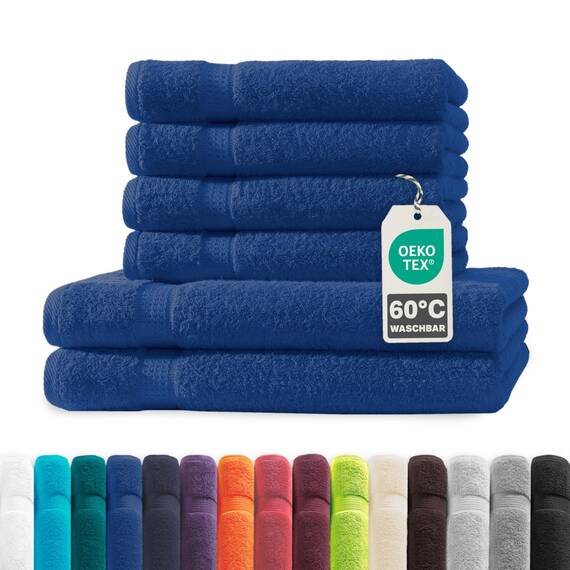 Müskaan® 6er Handtuch Set Royalblau, 100% Baumwolle, 500g/m² – 2X Duschtuch 70x140cm & 4X Handtuch 50x100cm – Öko-Tex, Frottee Handtücher Set Baumwolle, Handtuchset Blau, 60°C waschbar, Frotteetücher