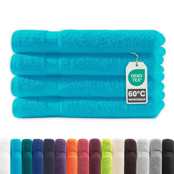Müskaan® 4er Handtuch Set Türkis, 100% Baumwolle, 50x100cm, 500g/m² – Öko-Tex, Frottee Handtücher Set Baumwolle, Handtucherset 50x100cm, Handtuchset Blau für Bad, 60°C waschbar, Frotteetücher