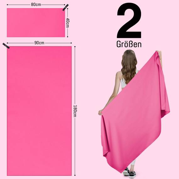 Jokisa Mikrofaser Handtuch 2er Set, 180X90cm Strandtuch Mikrofaser + 80X40cm Sporthandtuch, Schnelltrocknendes & Sandfrei Handtücher für Outdoor Sauna Strand Trekking (Rosa)