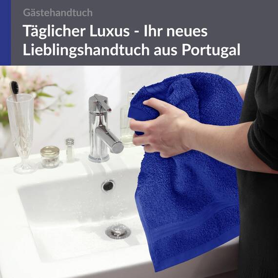 Lashuma kleines Handtuch Linz, Gästetuch Blau - Königsblau, Küchenhandtuch saugstark 30x50 cm