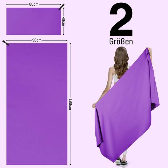 Jokisa Mikrofaser Handtuch 2er Set, 180X90cm Strandtuch Mikrofaser + 80X40cm Sporthandtuch, Schnelltrocknendes & Sandfrei Handtücher für Outdoor Sauna Strand Trekking (Lila)
