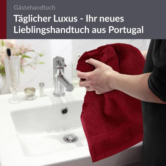 Lashuma Gästehandtuch 30x50 cm, Linz Frottee Handtuch Rot - Rubin 100% Baumwolle
