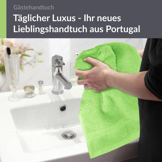Lashuma Saugstarkes Gästetuch 30x50 Serie: Linz, WC Handtuch Grün - Apfel, Frotteetuch Badezimmer