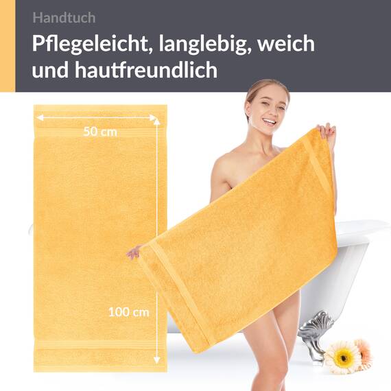 Lashuma Damen Frotteehandtuch 50x100 cm Gelb - Aprikose, Linz Frottee Gesicht Baumwolltuch