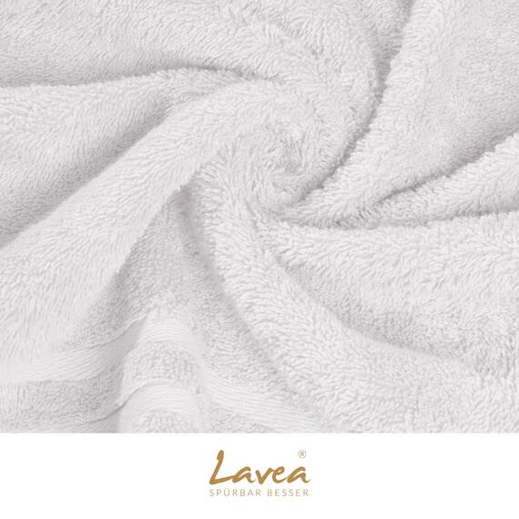 Lavea® 6-teiliges Handtuch Set, 100% Baumwolle - 4 Handtücher 50x100 cm & 2 Duschtücher 70x140 cm, weich, saugstark & pflegeleicht, Flauschiges Badehandtuch Set für Bad, Gäste & Spa, Weiß