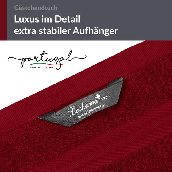 Lashuma Gästehandtuch 30x50 cm, Linz Frottee Handtuch Rot - Rubin 100% Baumwolle