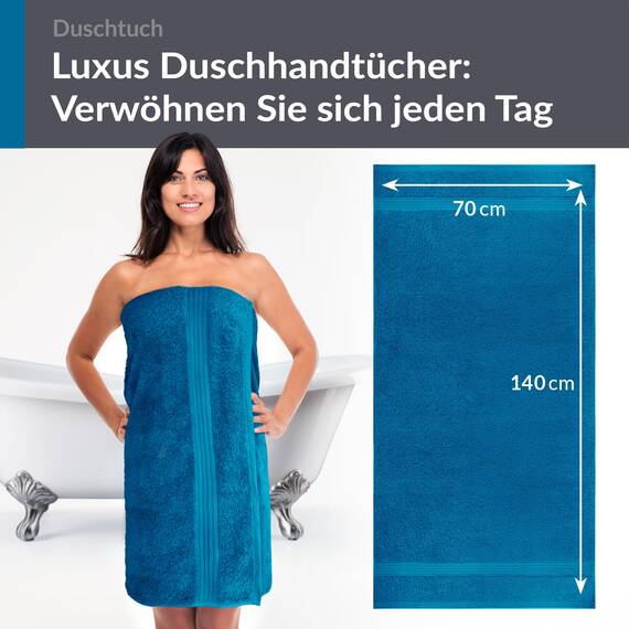 Lashuma 100% Baumwolle Duschtuch Blau - Petrol, Linz Premium Herren Badetuch 70x140 cm