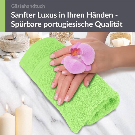 Lashuma Saugstarkes Gästetuch 30x50 Serie: Linz, WC Handtuch Grün - Apfel, Frotteetuch Badezimmer